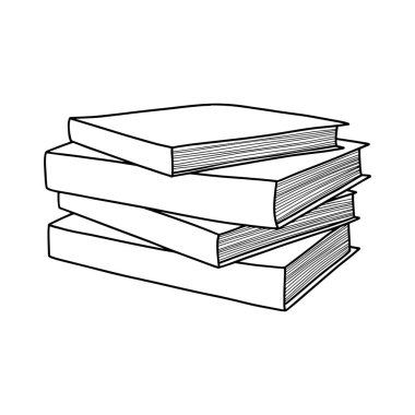 Yığın kitapları. Çizim tarzında el çizimi çizimi. Vektör illüstrasyonu