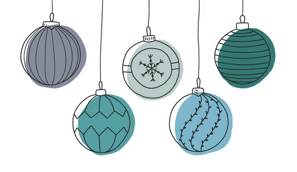 Boules Noël Sur Sapin Noël Ensemble Décorations Colorées Illustration Vectorielle — Image vectorielle