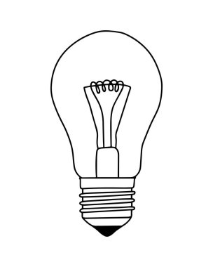 Ampul simgesi. Karalama elle çizilmiş ampul beyaz arkaplanda izole edilmiş. Vektör İllüstrasyonu