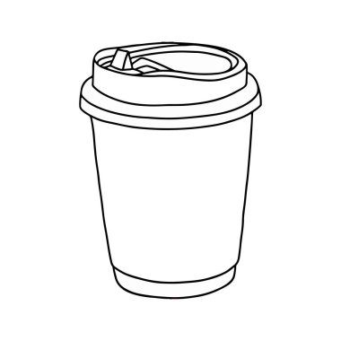 Disposable plastic or cardboard cup. Container for cold, hot drink, cofee and tea cups. Takeaway drinks. Hand drawing vector illustration . 