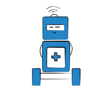 Teknoloji tıbbi robotu. El çizimi karalama çizgisi çizgi film karakteri tasarımı. Coronavirus ve covid-19. Sağlık ve ilaç. İzole edilmiş vektör illüstrasyonu