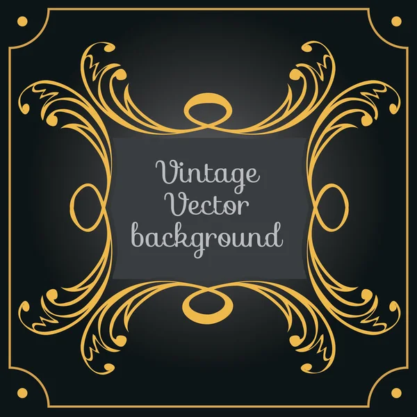 Vintage vector background. Vector gold frame on black — Stock Vector