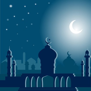 Bir cami ile bir Hilal gece