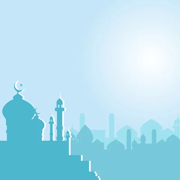 Moschee mit Mondsichel im Morgengrauen — Stockvektor
