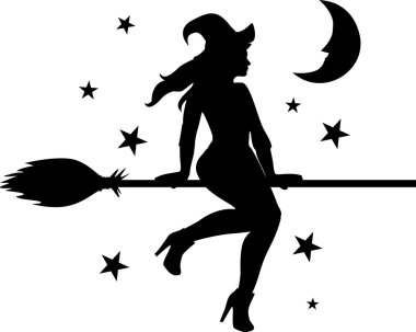 Flying witch on background of moon and stars clipart