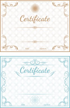 Bir mavi ve bej geri sertifikaların vektör şablonları