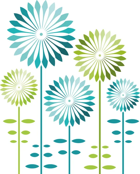 抽象的花朵，蓝色和绿色 — 图库矢量图片