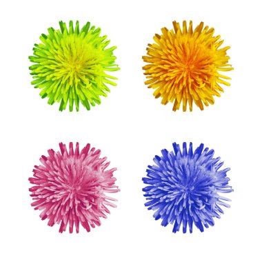 Mavi, pembe, yeşil ve turuncu Karahindiba çiçeği, üstten görünüm