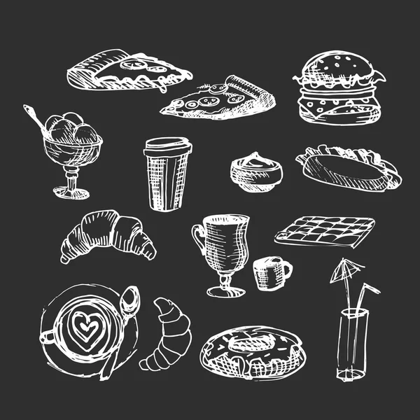 Beyaz Siyah çöl çizim ile ayarlayın. Sketch vektör çizim