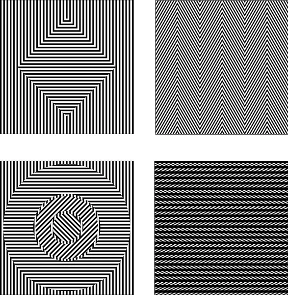 Conjunto de vetores ilusões ópticas em preto e branco. Textura sem costura — Vetor de Stock