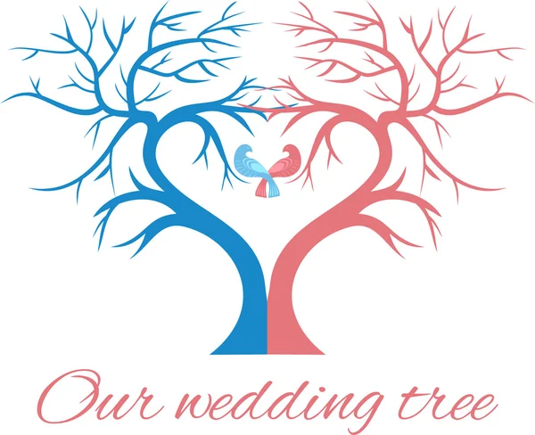 Der Hochzeitsbaum in Herzform mit zwei Vögeln — Stockvektor