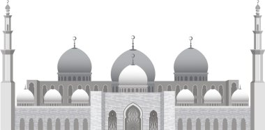 Müslüman Camii izole düz beyaz arka plan üzerinde cephe. Birleşik Arap Emirlikleri