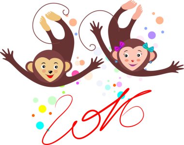 Two cheerful monkeys with a playful mood and with the inscriptio