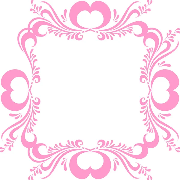 Stylized pink picture frame, with ornate pattern, and hearts for Valentine's day. Frame for photo vector Valentine — Stock Vector