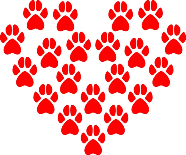 Vector illustration of animal paw prints that form the heart of 