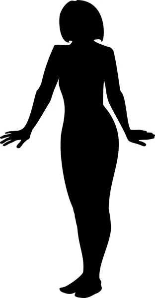 Black silhouette of a young girl in full growth. A girl's hands down and apart on a white background in vector format — Stok Vektör