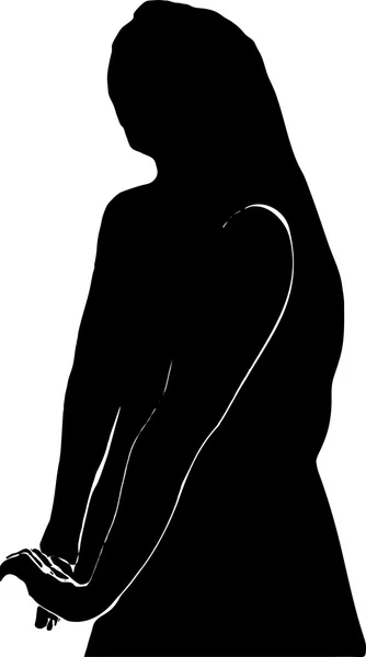 Black silhouette of a head and torso with his hands. The girl folded her hands cross on white background in vector format — 스톡 벡터