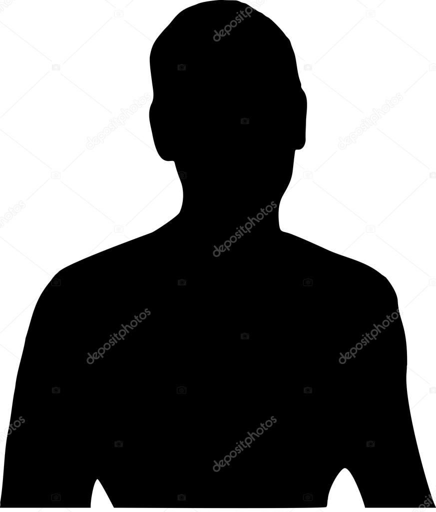 Black silhouette of a head and naked torso with a man's hand on white background in vector format