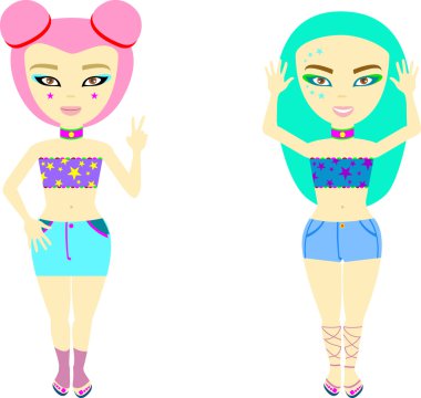 Komik kawaii kız disko dans kıyafetler içinde