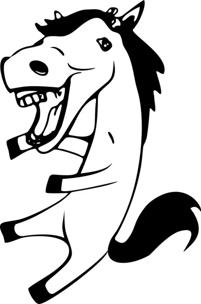 Śmieszne, czarno-biały, wyciągnąć rękę, śmiejąc się usta w konia z kokardą — Wektor stockowy