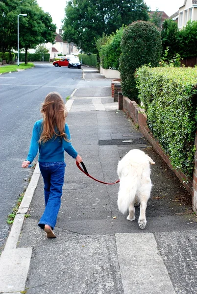 bir köpek ile sokakta kız