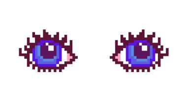 Piksel sanat, uzun kirpik kadın mavi gözleriyle