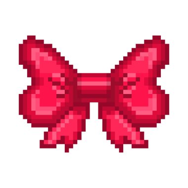 Piksel sanat simge güzel parlak pembe kurdele yay