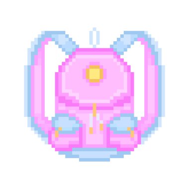 Pembe piksel sanat kız sırt çantası mavi kayışlar ve cepler ile