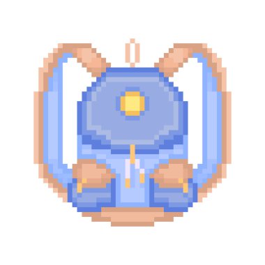 Mavi piksel sanat sırt çantası kahverengi deri kayış ile