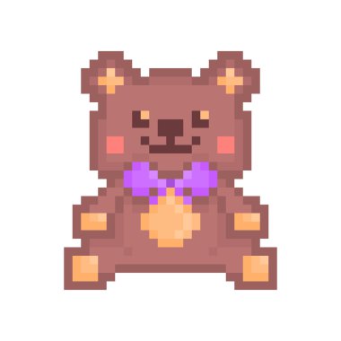 Kahverengi oyuncak ayı simgesi oturan piksel sanat