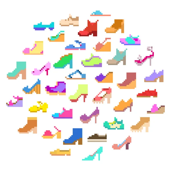 Grote pixelart ingesteld, 40 verschillende soorten vrouw schoenen — Stockvector