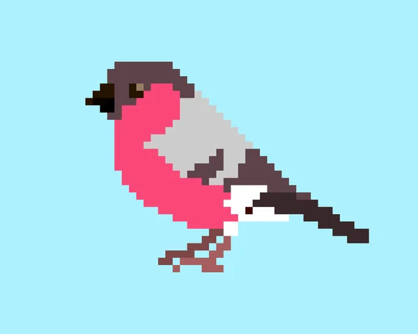 Icona di arte pixel di bullfinch su sfondo azzurro . — Vettoriale Stock