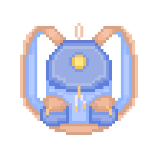 Mochila arte pixel azul con correas de cuero marrón — Archivo Imágenes Vectoriales