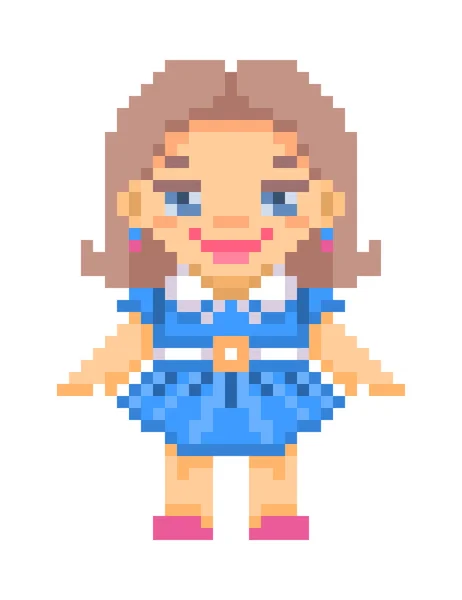 Pixel Art Stehpuppe im blauen Kleid — Stockvektor