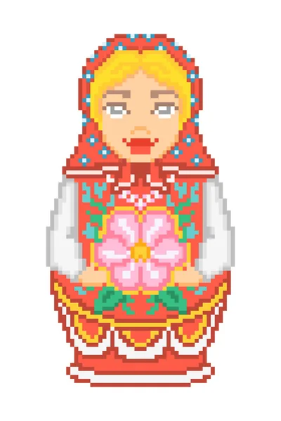 Pixel arte tradicional nacional russo matryoshka boneca ícone —  Vetores de Stock