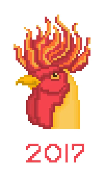 Pixel art coq de feu, nouvelle année 2017 symbole — Image vectorielle