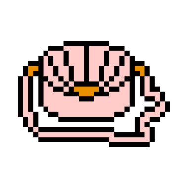 Piksel resim çantası beyaz arkaplanda izole edilmiş. 8 bit zarif, pembe, örtülü deri çanta ikonu. Kadın moda aksesuarı. Eski moda antika 80 'ler-90' lar slot makinesi / video oyunu grafikleri.