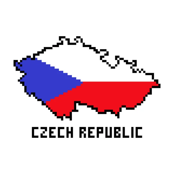 2次元8ビットピクセルアートチェコ共和国の地図は白地に隔離された旗で覆われています 古い学校のヴィンテージレトロ80年代 90年代のプラットフォームコンピュータ ビデオゲームグラフィック スロットマシン設計要素 — ストックベクタ