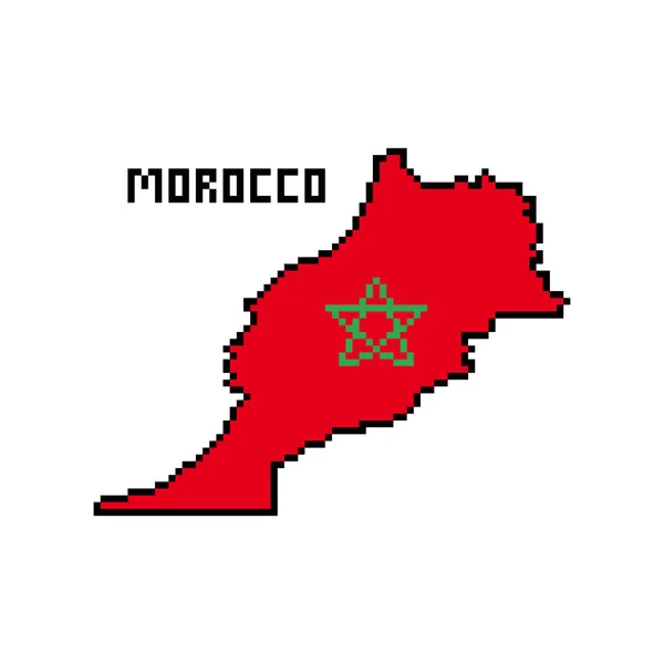 Reino Marruecos Bit Pixel Art Mapa País Africano Con Bandera — Vector de stock