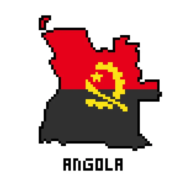 República Angola Bit Pixel Art Mapa País Africano Con Bandera — Vector de stock