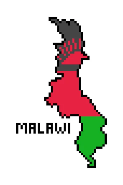 Republiek Malawi Bit Pixel Kunst Afrikaanse Landkaart Met Vlag Geïsoleerd — Stockvector