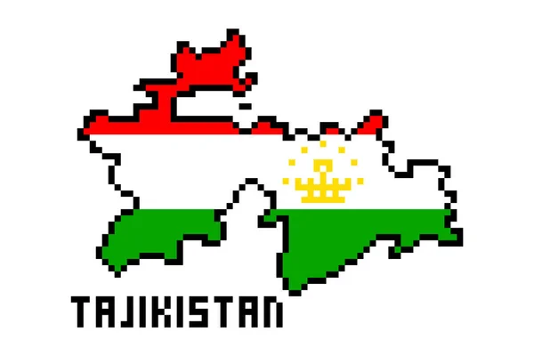 Bit Pixel Kunst Republiek Tadzjikistan Kaart Bedekt Met Vlag Geïsoleerd — Stockvector