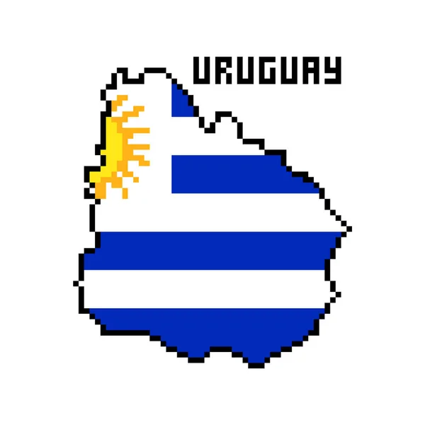 8ビットピクセルアート オリエンタル リパブリック ウルグアイの地図は白地に隔離された旗で覆われている 古い学校のヴィンテージレトロ80年代 90年代のプラットフォームコンピュータ ビデオゲームグラフィック 南アメリカの国 — ストックベクタ