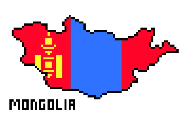 Bit Pixel Kunst Mongolei Karte Mit Flagge Auf Weißem Hintergrund — Stockvektor