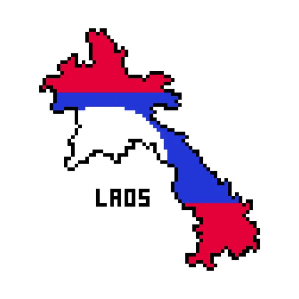 2次元8ビットピクセルアート白い背景に隔離された旗で覆われたラオスの地図 古い学校のヴィンテージレトロ80 90年代のプラットフォームコンピュータ ビデオゲームグラフィック スロットマシンのデザイン要素 アジアの国の地理 — ストックベクタ