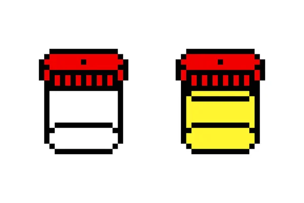 Twee Plastic Urinetestcontainers Leeg Vol Pixel Art Icoon Geïsoleerd Witte — Stockvector