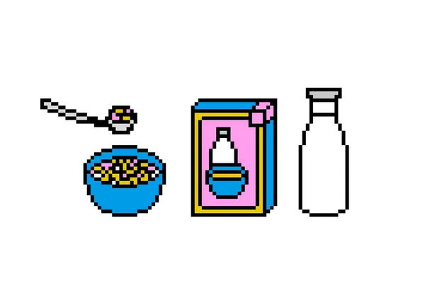 Ensemble Icônes Petit Déjeuner Pixel Art Isolé Sur Fond Blanc — Image vectorielle