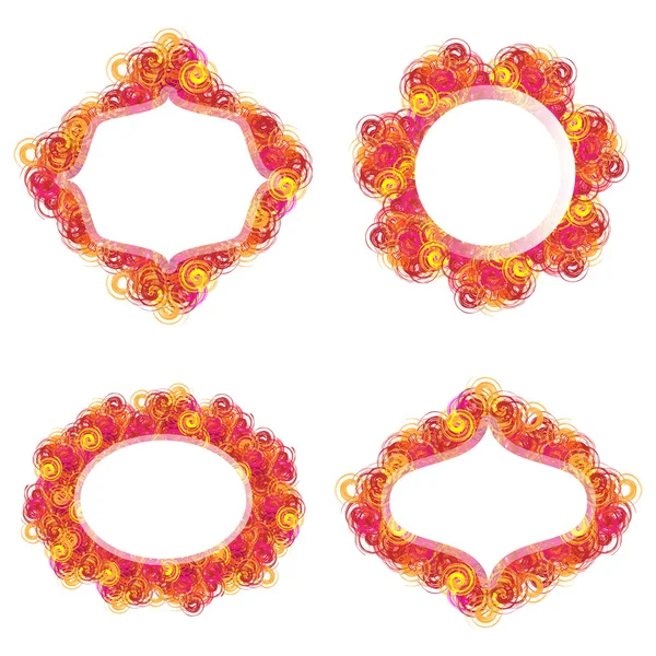 Conjunto de 4 pinceladas coloridas espirales marcos con espacio de texto — Vector de stock