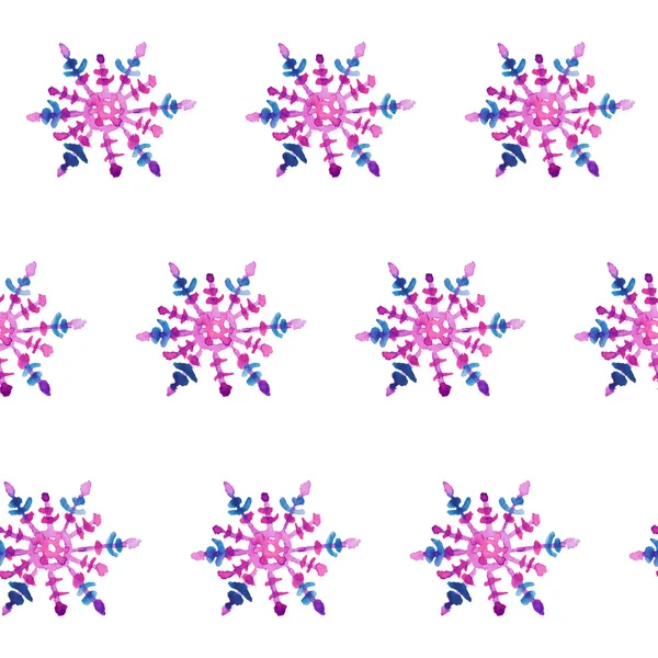 Vector dibujado a mano acuarela copos de nieve decorativos patrón sin costura — Vector de stock