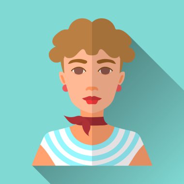 Kadın karakter simgesi gölge ile düz stil kare şeklinde